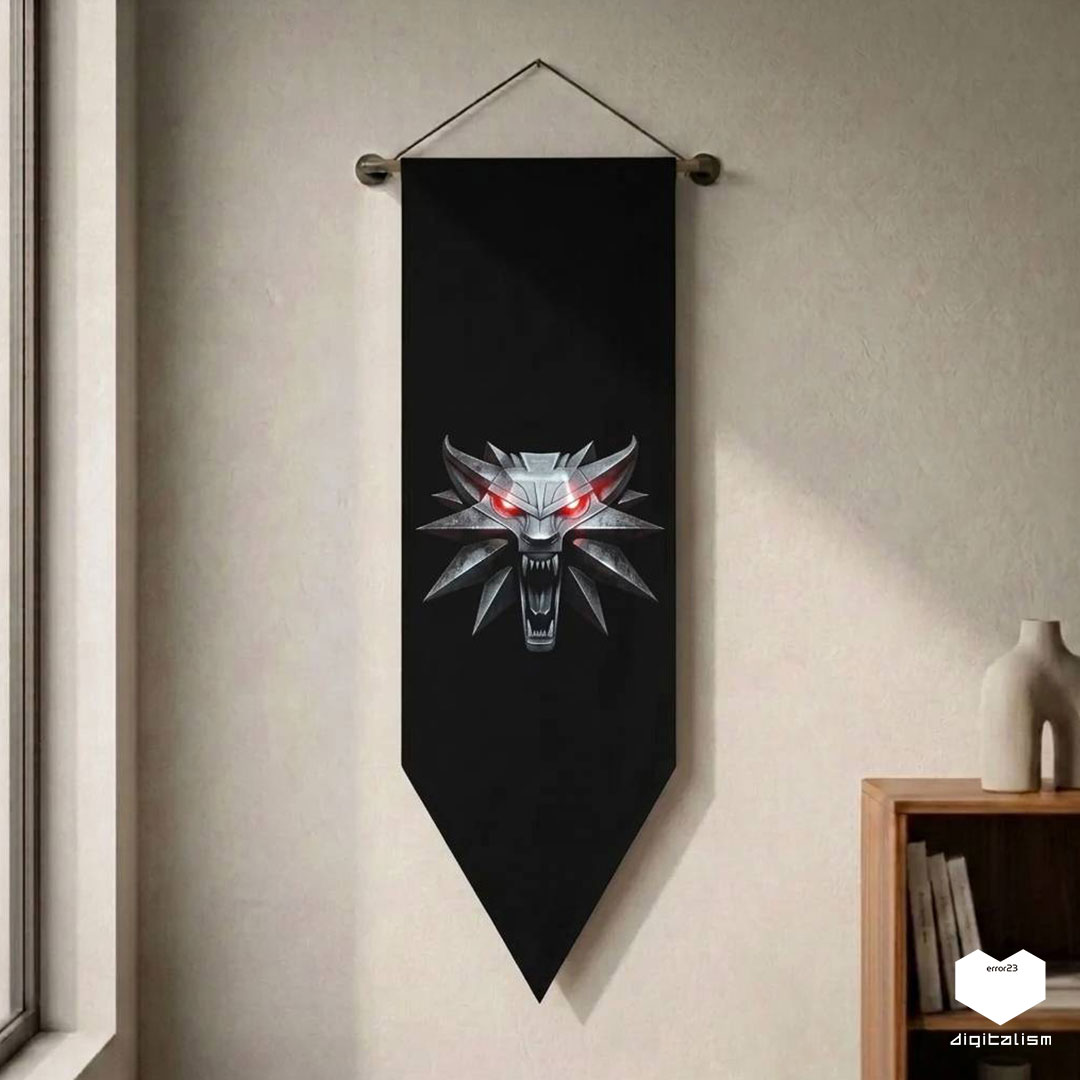 پرچم ویچر (The Witcher) طرح مدالیون گرگ | بنر دیواری مخمل نوبل VIP