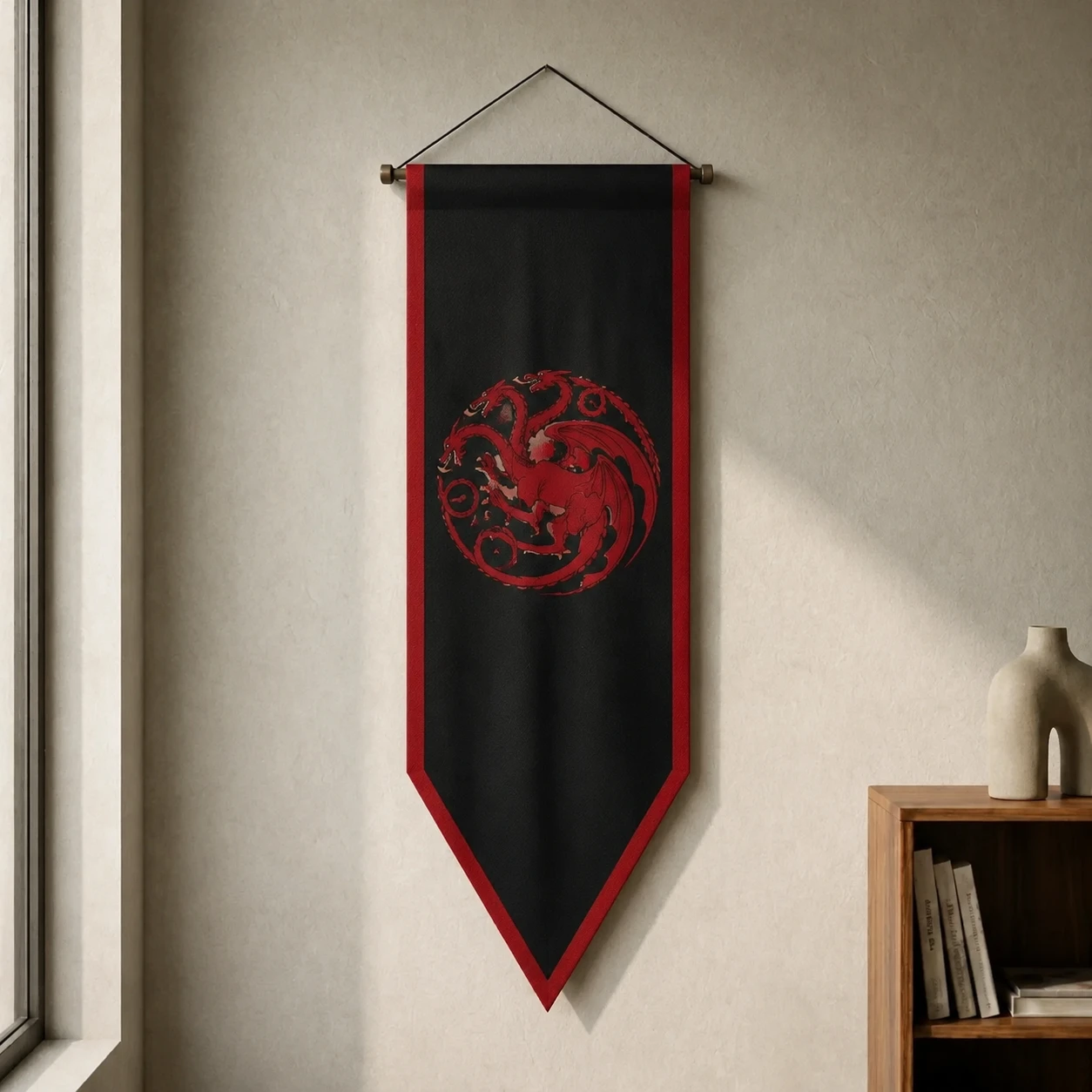 پرچم خاندان تارگرین (House Targaryen) مدل بنر دیواری | مخمل نوبل طرح اژدهای سهسر