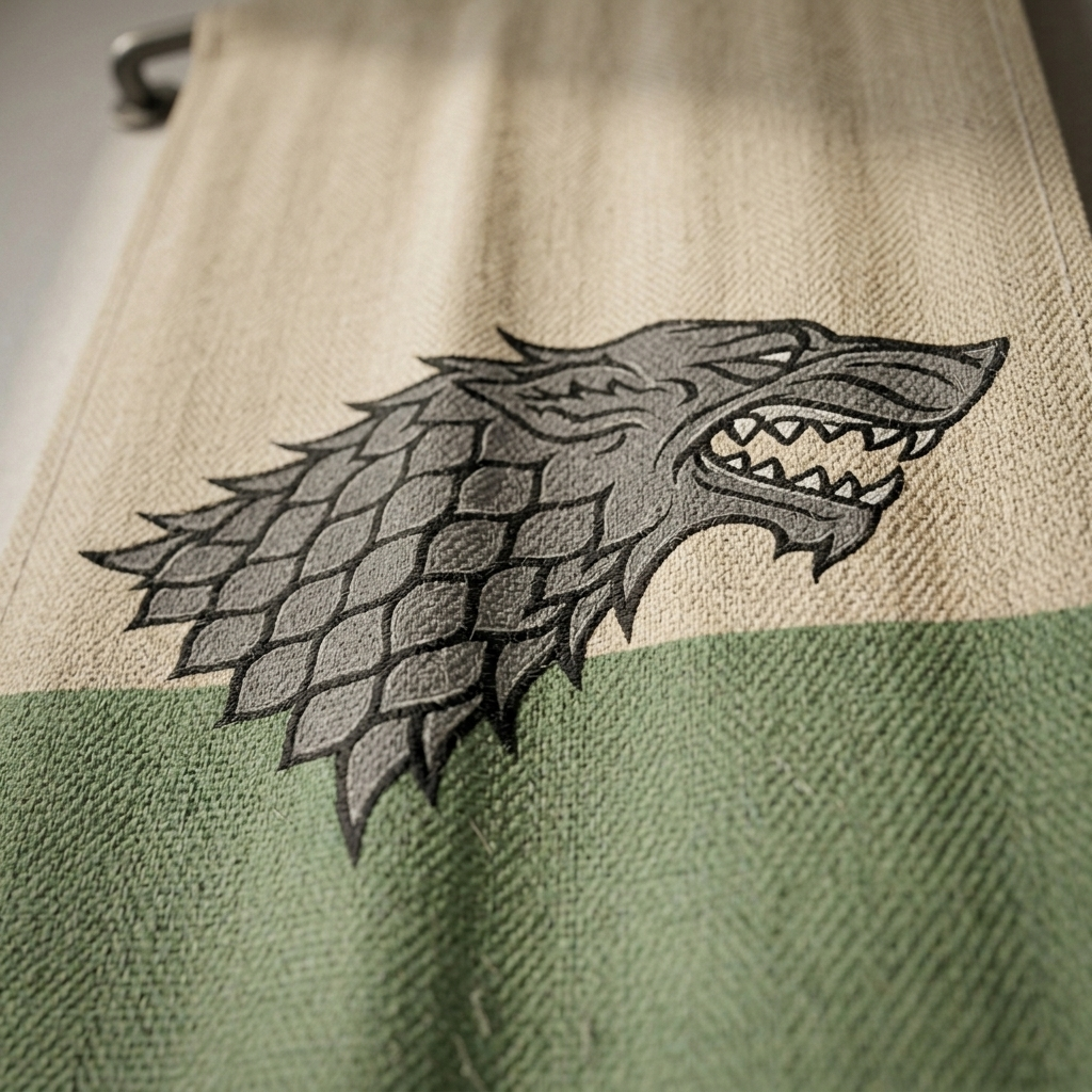 پرچم خاندان استارک (Game of Thrones) | نماد شرافت در اتاق گیمینگ شما! 3 دکوراسیون خفن ستاپ با بهترین پرچم گیمینگ طرح Game of Thrones